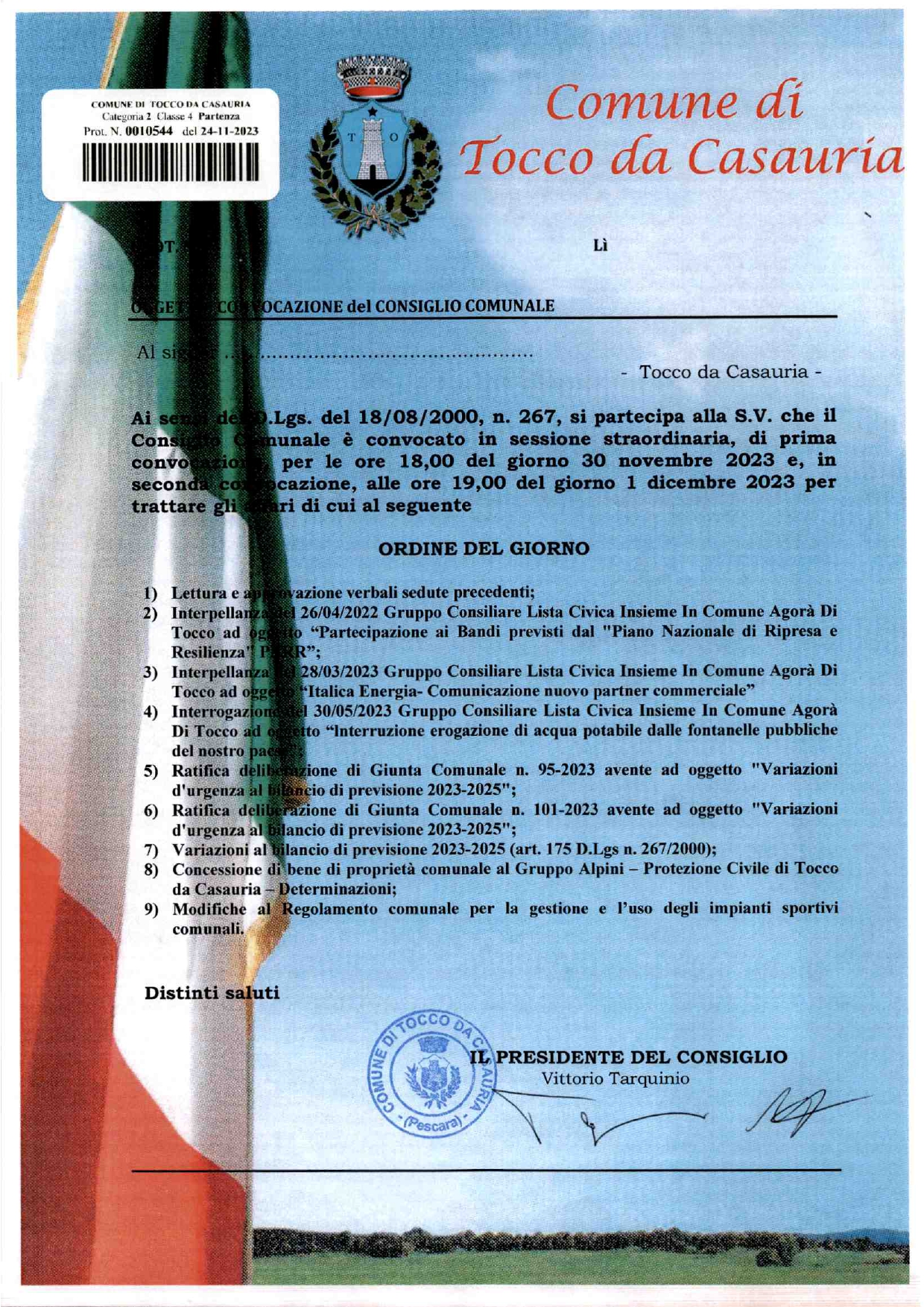 CONVOCAZIONE CONSIGLIO COMUNALE